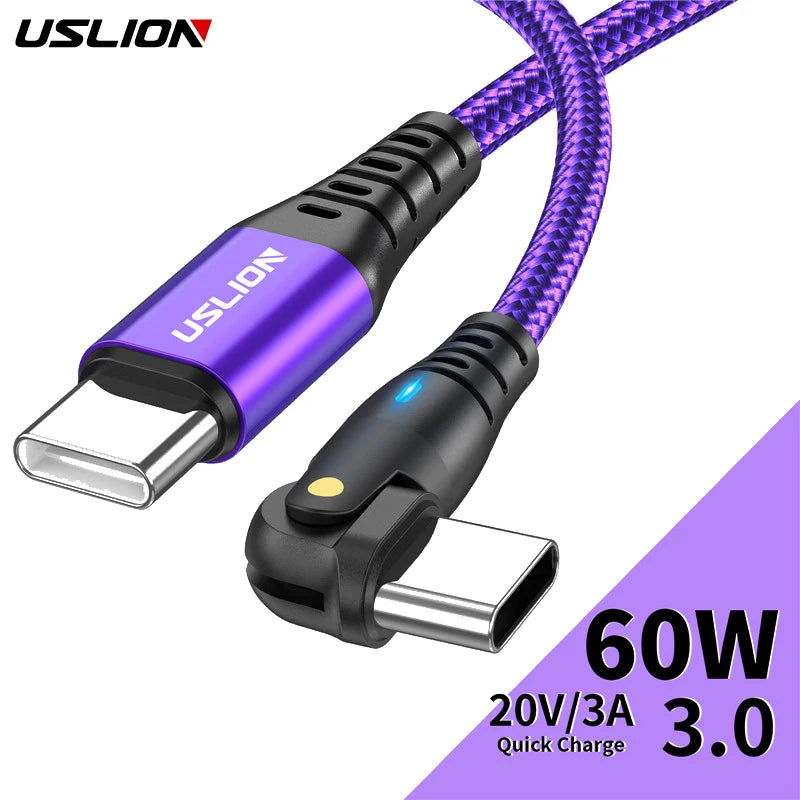 USLION 60W USB Cable 3A PD Type C