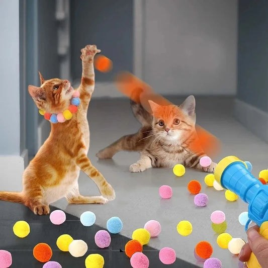 Mini Ball Shooter Toy with Soft Plush Balls for Cats