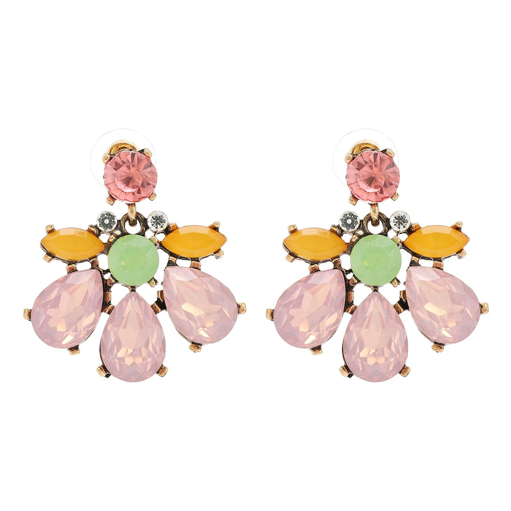 Geometric Flower Rhinestone Decor Drop Earrings