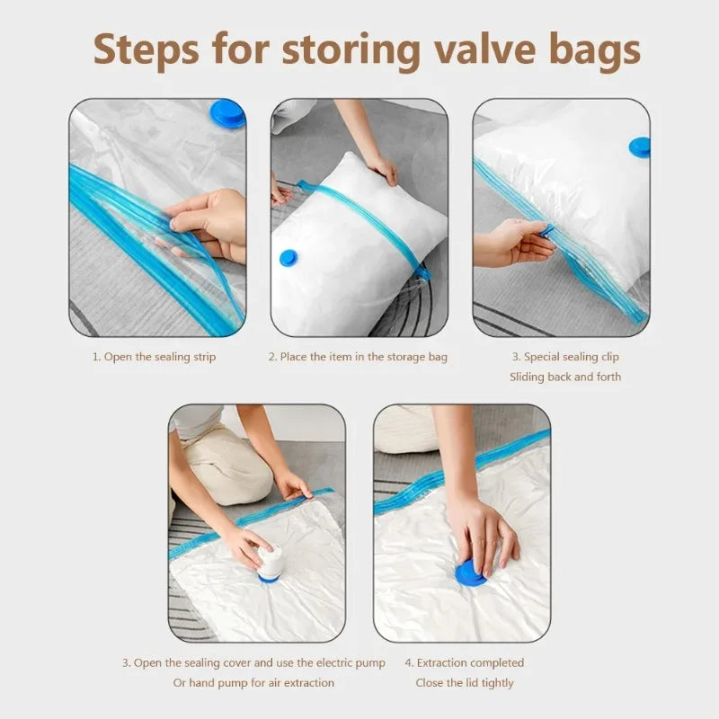 Durable Vacuum Storage Bag Set with Manual Pump
