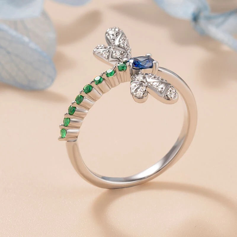 Huitan Blue Green Dragonfly Ring