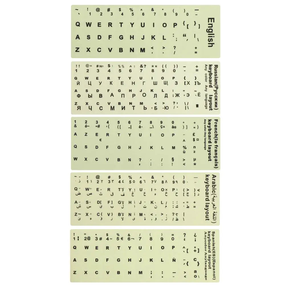 Luminous Keyboard Stickers Spanish/English/Russian/Arabic/French Language