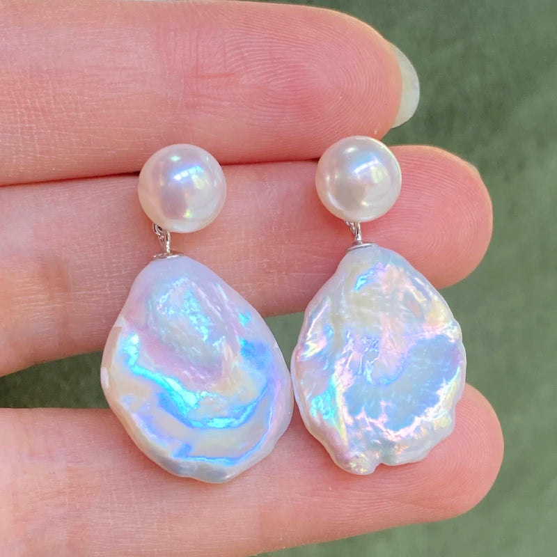 Natural Freshwater Baroque Pearl Silver Earrings