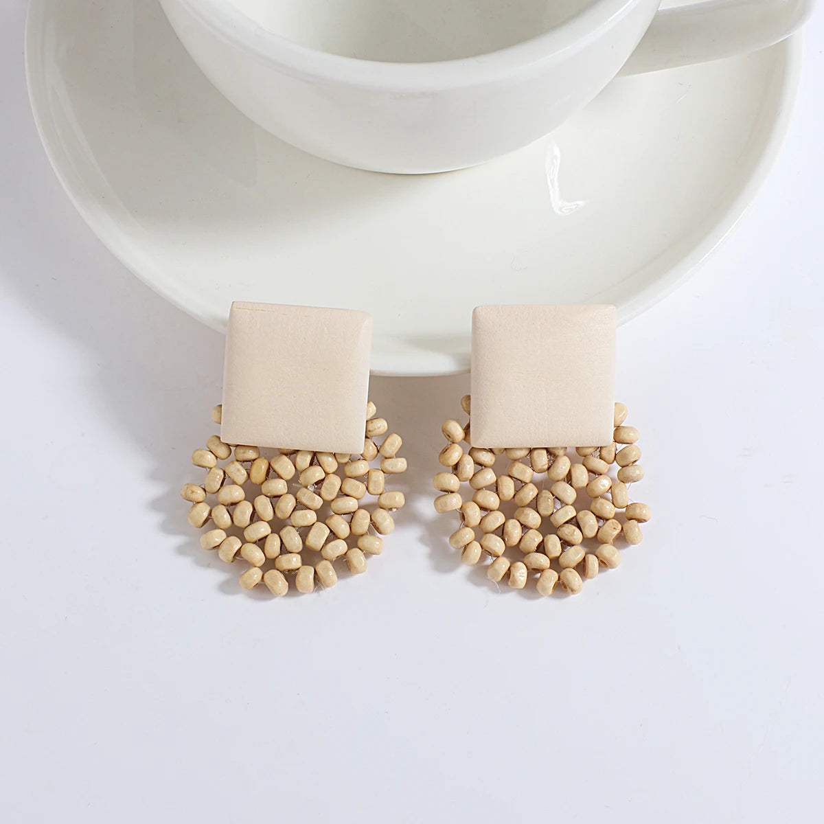 AENSOA Boho Handmade Geometric Wooden Drop Earrings