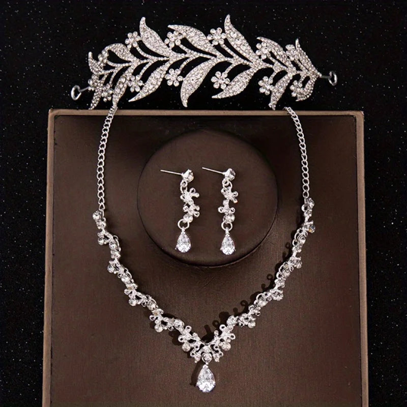 Bridal Crown Necklace Earrings Jewelry Set