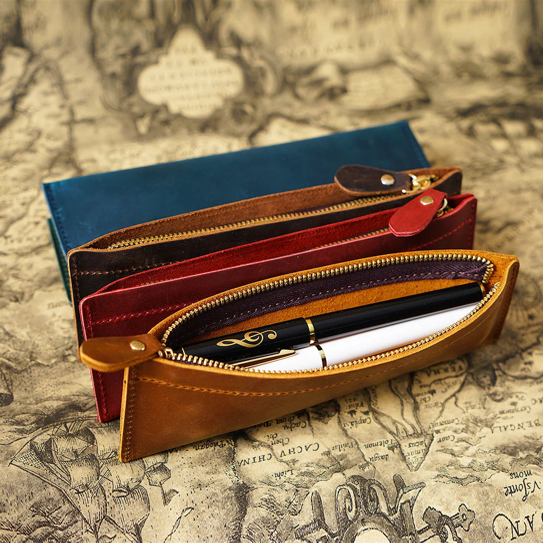 Genuine Leather Handmade Zipper Pencil Case