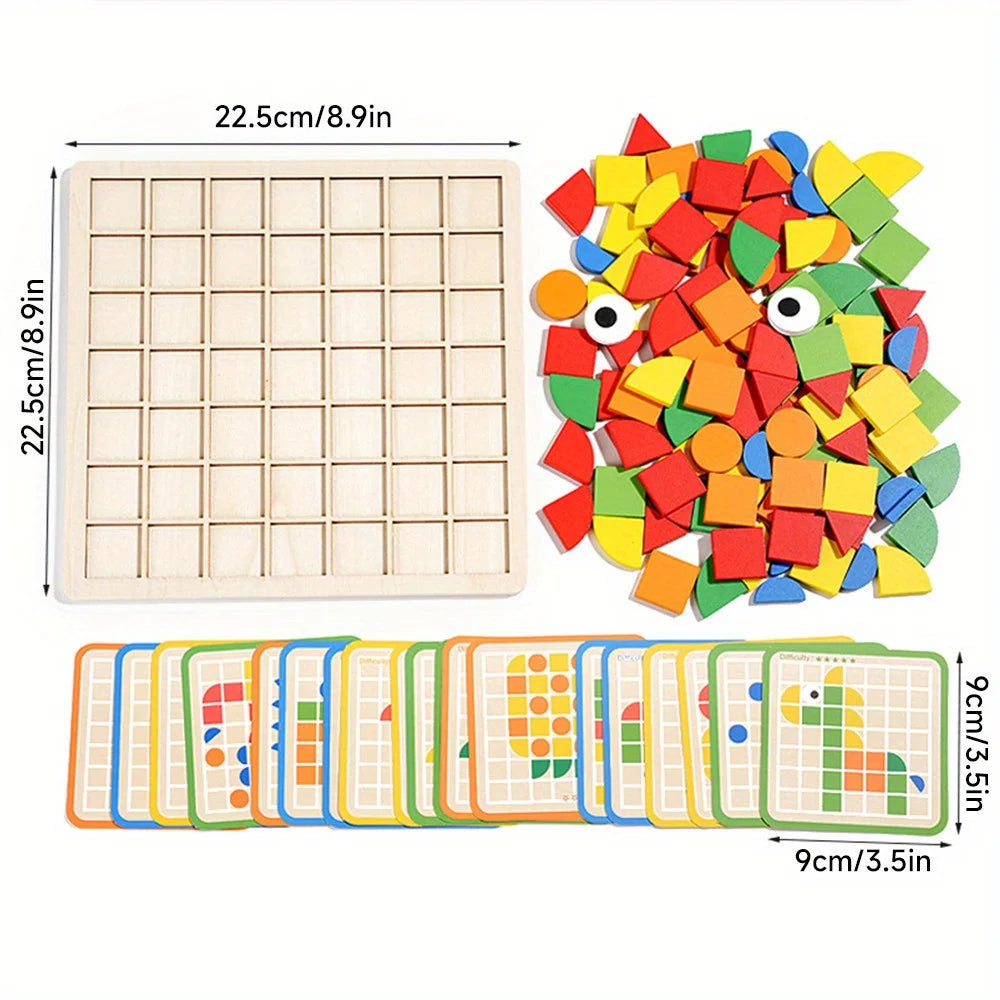 120Pcs Wooden Mosaic Puzzle Montessori Toy For Kids