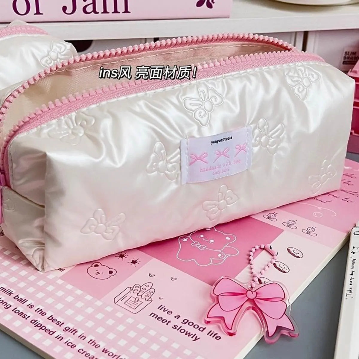Pink Bow Pencil Case with Large Capacity Storage