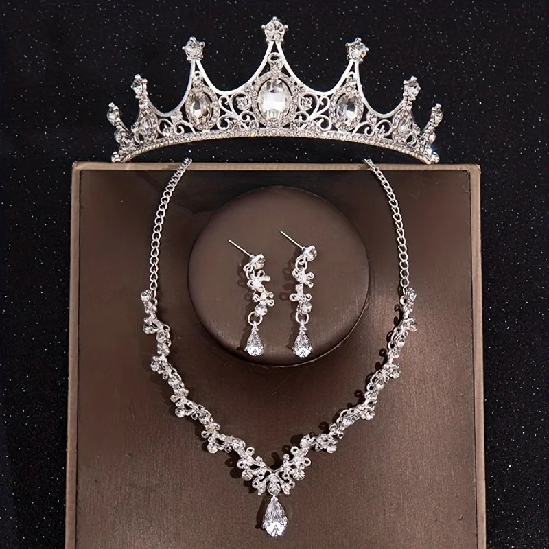 Bridal Crown Necklace Earrings Jewelry Set