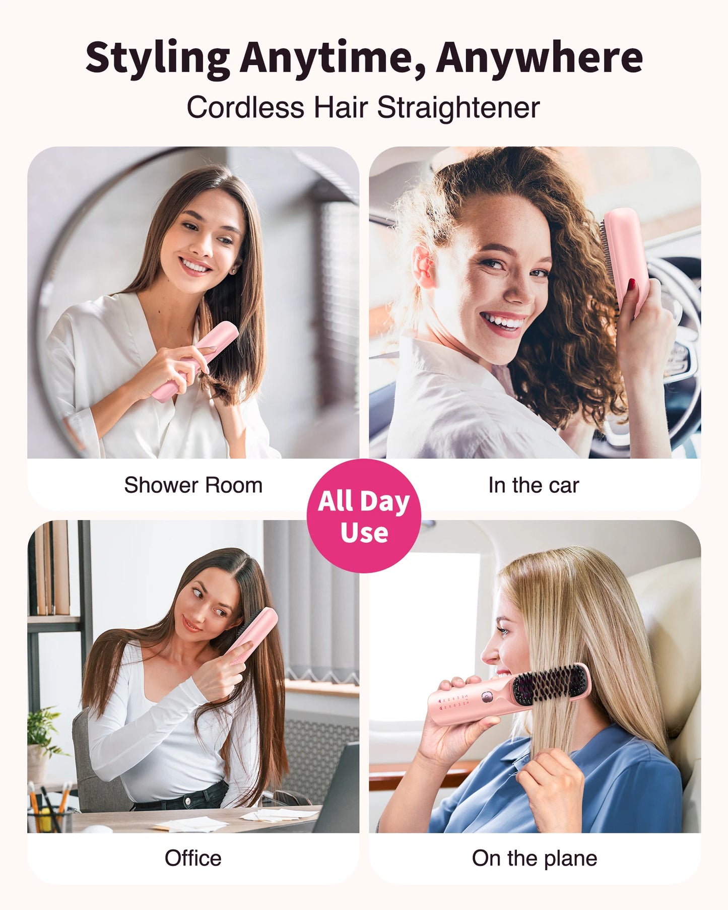 Cordless Hair Straightener Brush 10000mAh