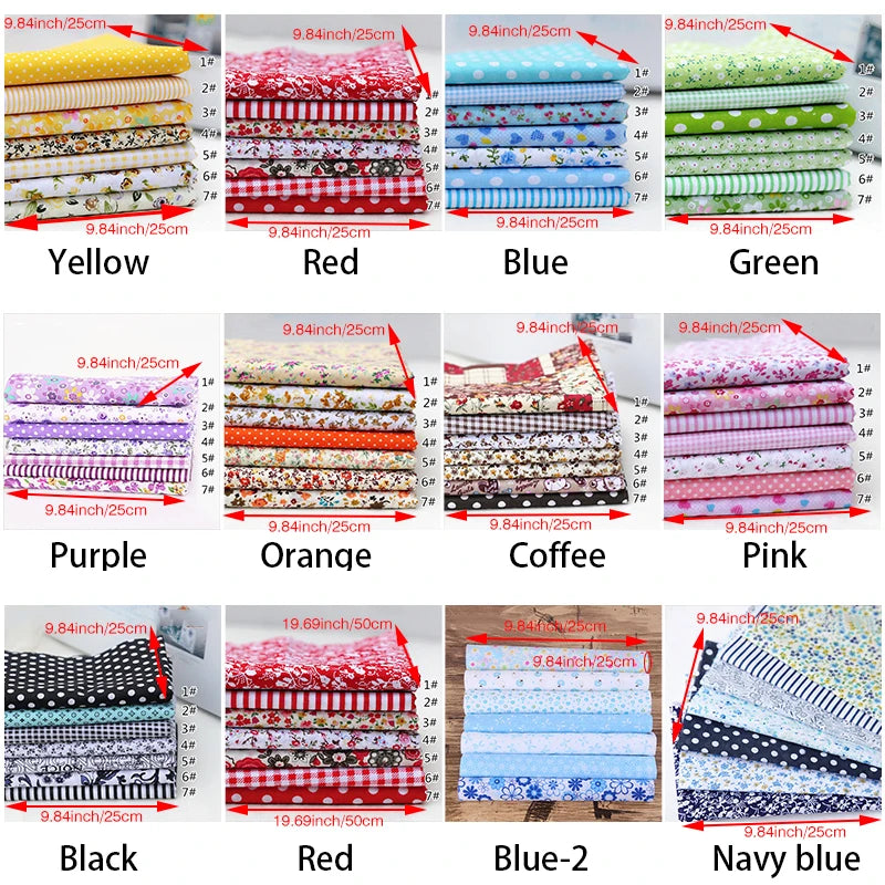 7Pcs/Set 25cmx25cm Square Cotton Fabric Printed For Patchwork