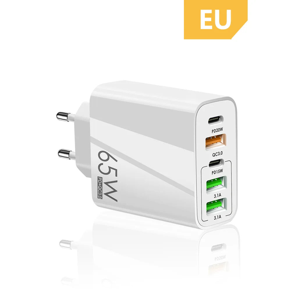 65W 5-Port USB & USB-C Fast Wall Charger