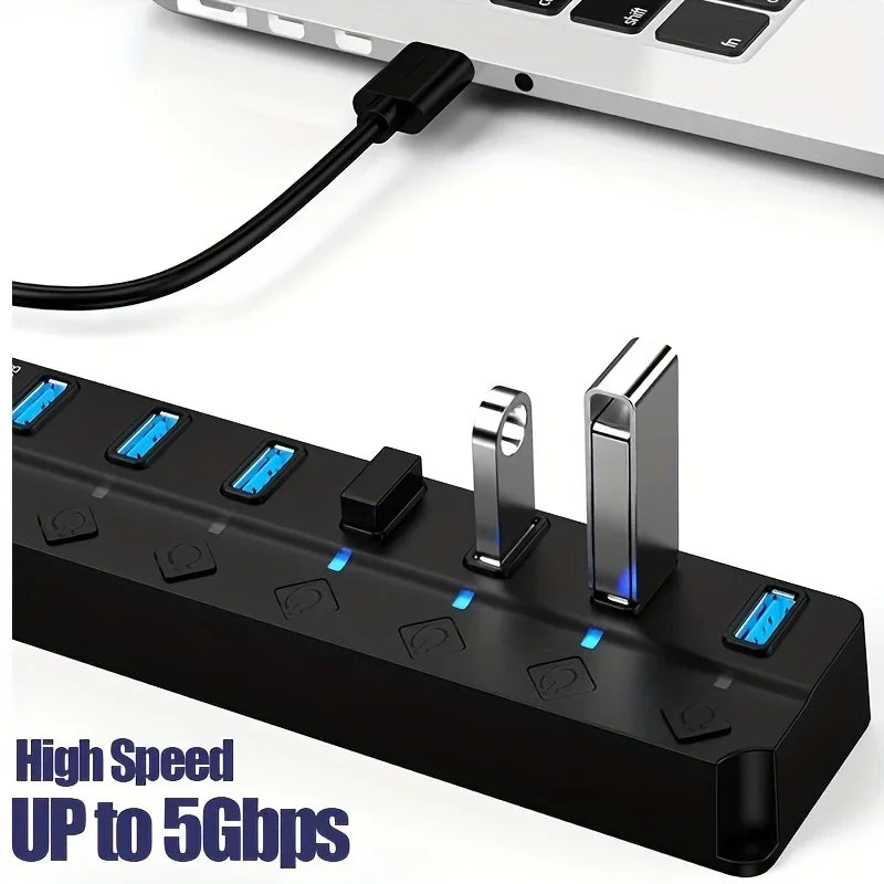 4/7-Port USB 3.0 Hub with LED Switch Power Adapter