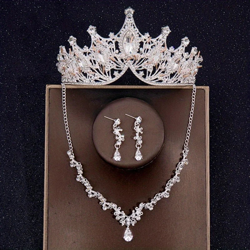Bridal Crown Necklace Earrings Jewelry Set