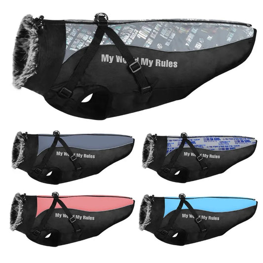 Reflective Winter Dog Coat with Faux Fur Collar for Large Dogs