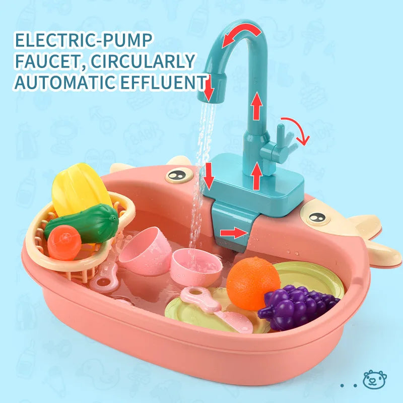 Kids Kitchen Sink Toys Simulation Electric Dishwasher