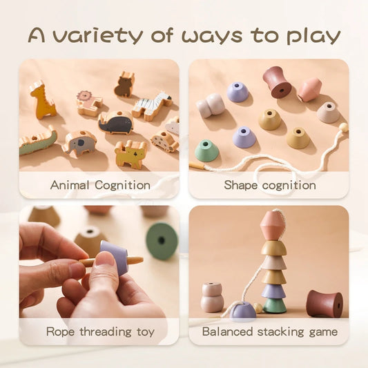 Wooden Animal Threading Toy Set