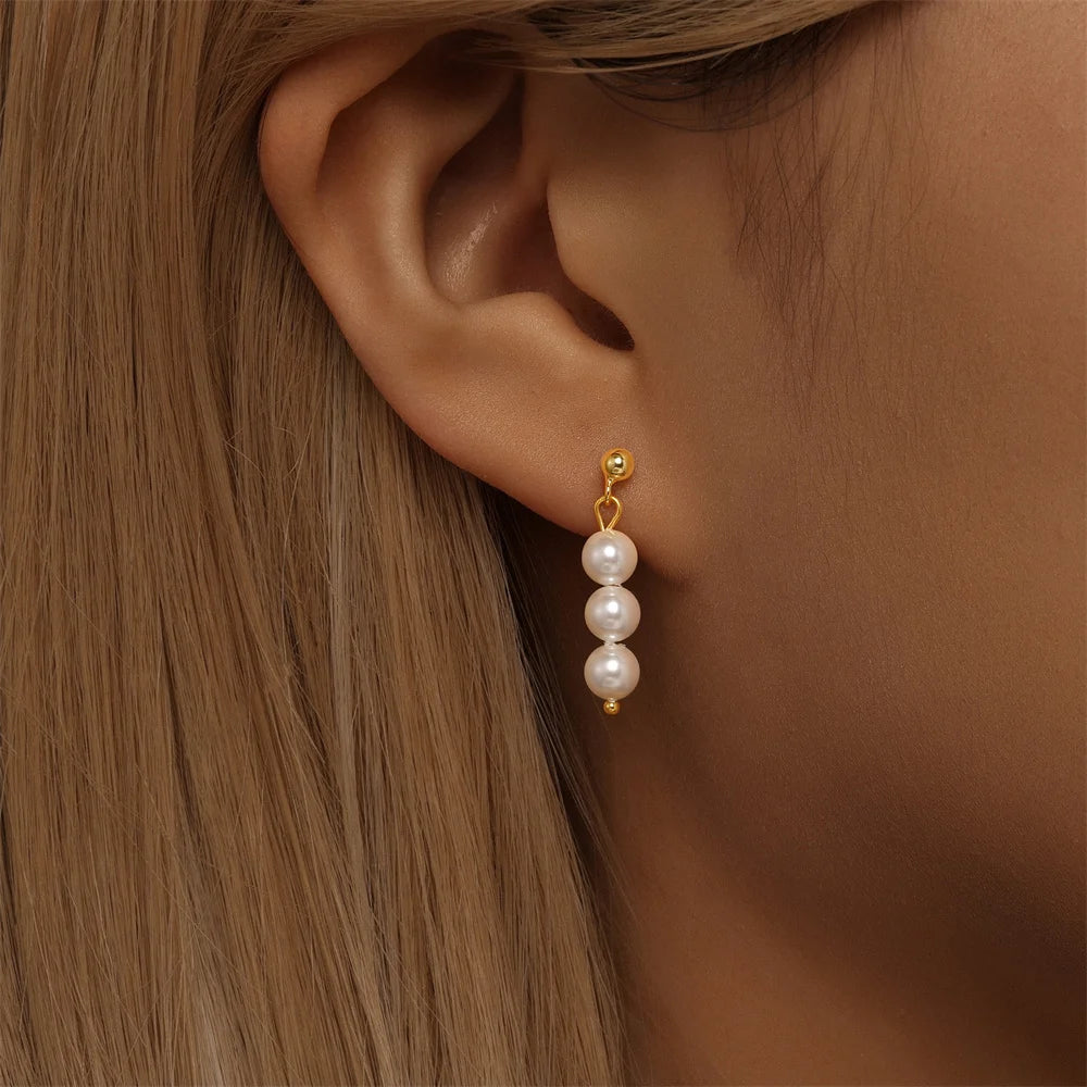 Aide 925 Sterling Silver Pearl Beading Drop Earrings