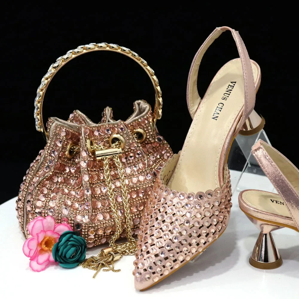 Crystal Heels & Bucket Bag Set