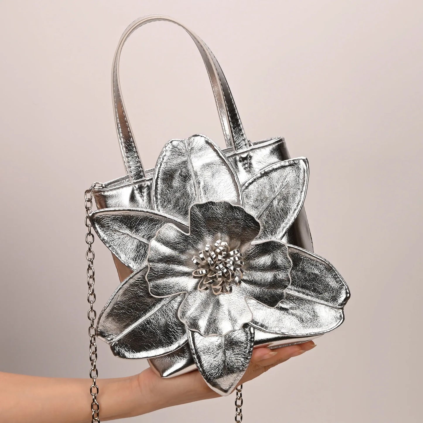 3D Floral PU Leather Bucket Handbag