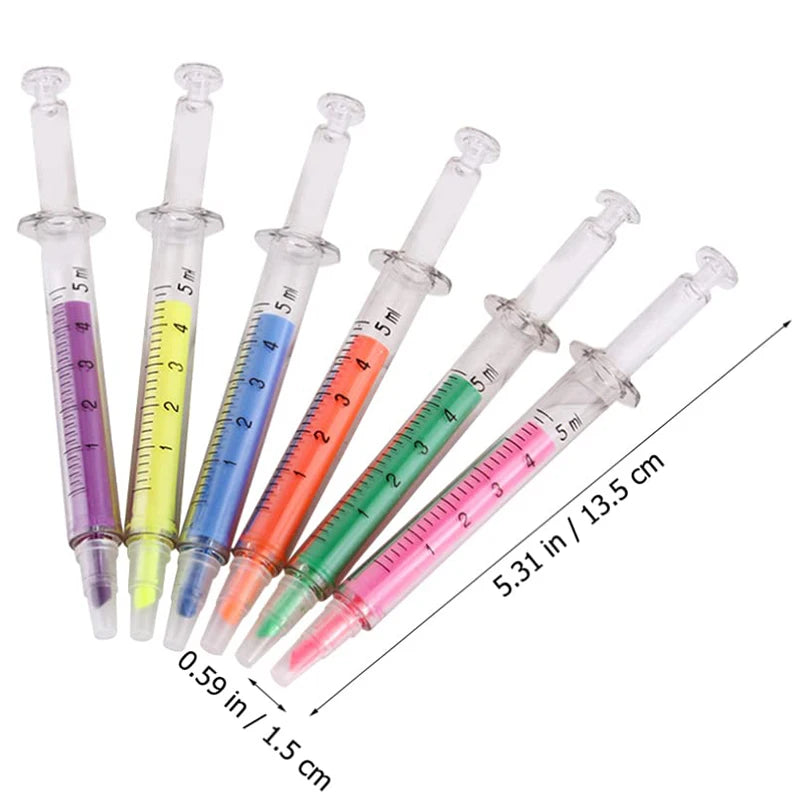 30Pcs 6 Colors Highlighters Syringe Shaped