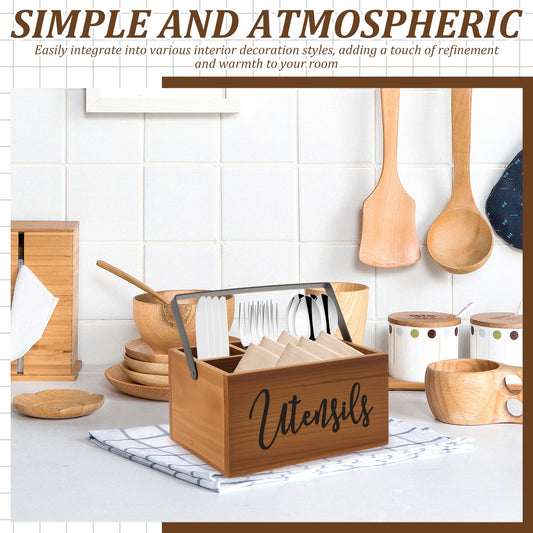 Wooden Tableware Storage Box with Handle