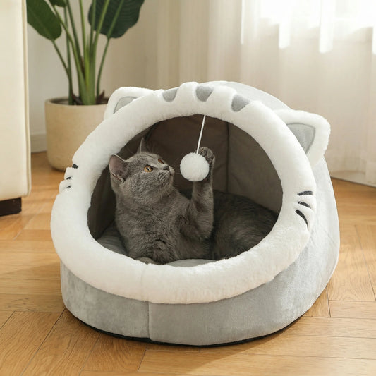 Cosy Plush Cat Cave Bed