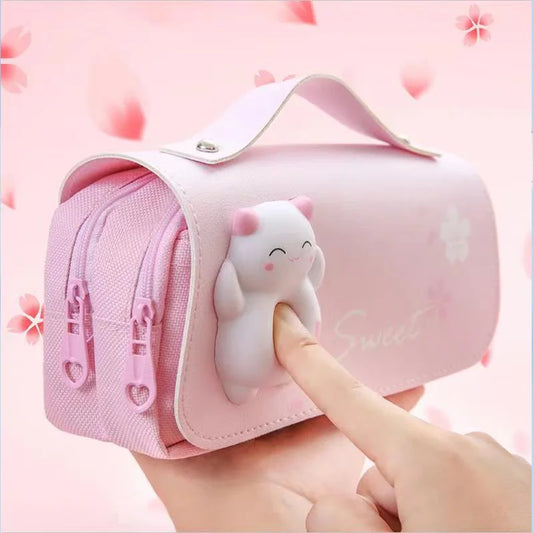 3D Kawaii Large Capacity Pencil Case with Decompression Doll