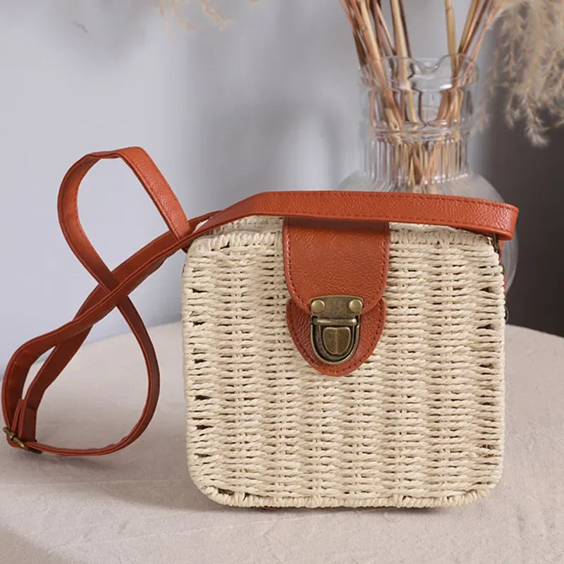 Handwoven Straw Crossbody Shoulder Bag