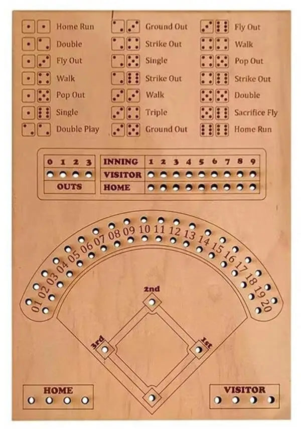 Wooden Baseball Dice Board Game