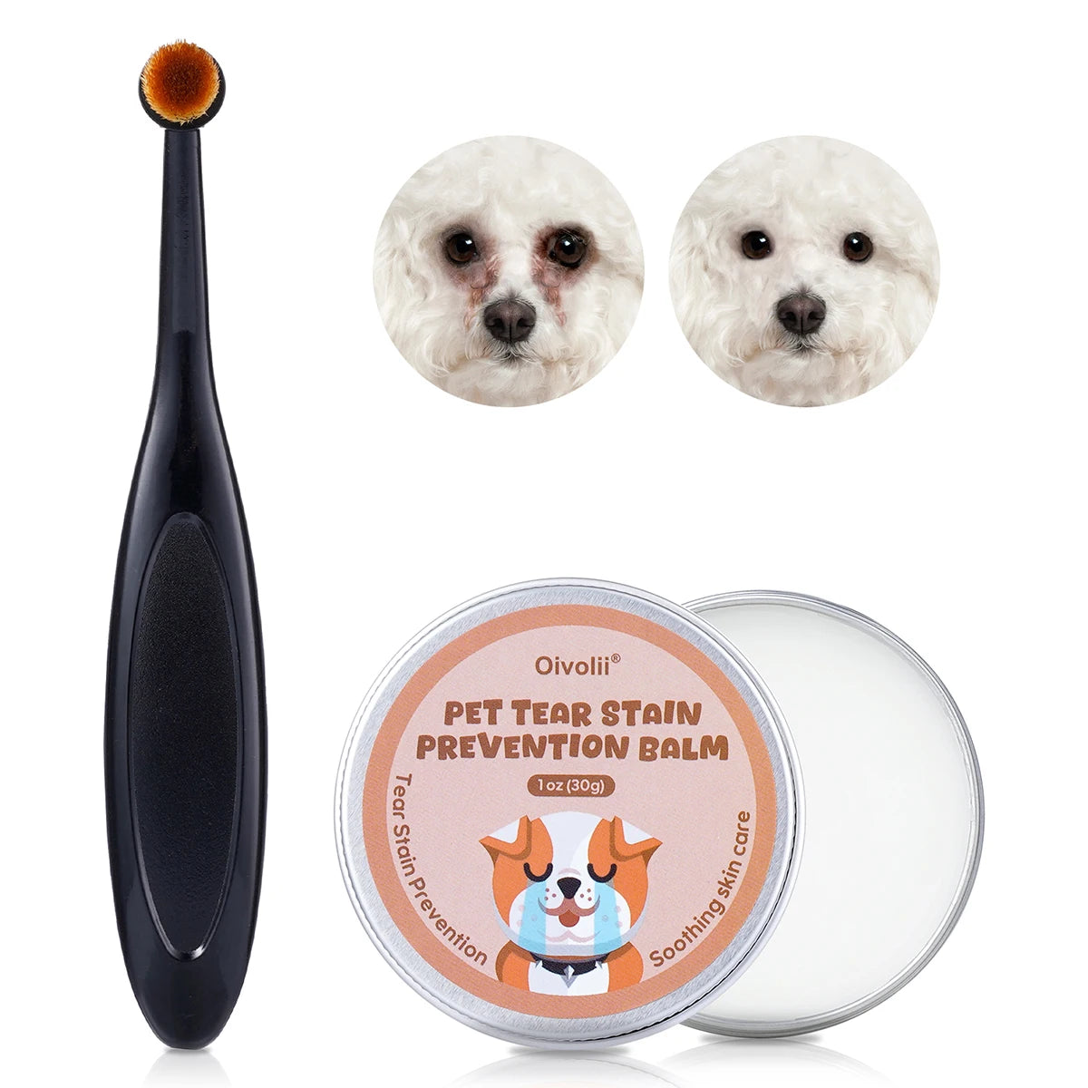 Pet Tear Stain Remover Balm with Applicator Brush