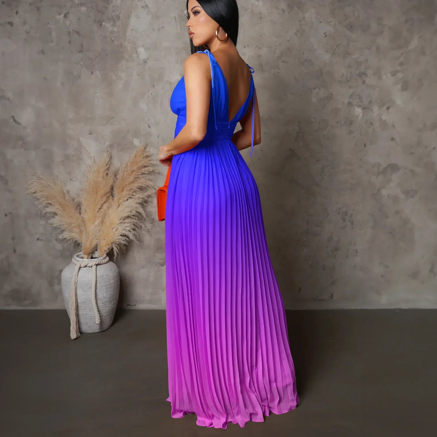 Cm Yaya Sleeveless Pleated V-neck Maxi Dress