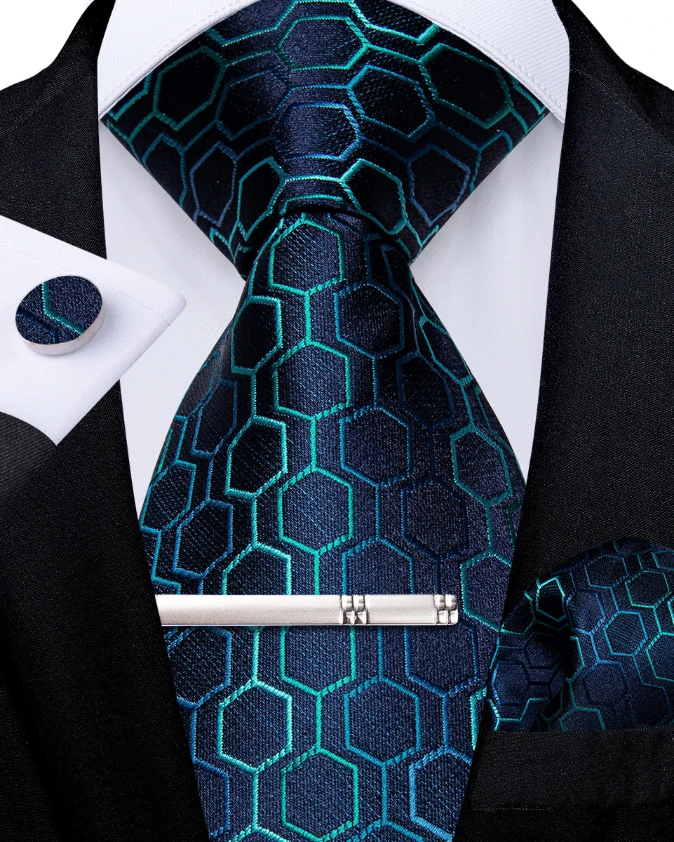 Men's Tie Set with Clip 8cm Necktie Handkerchief Cufflinks