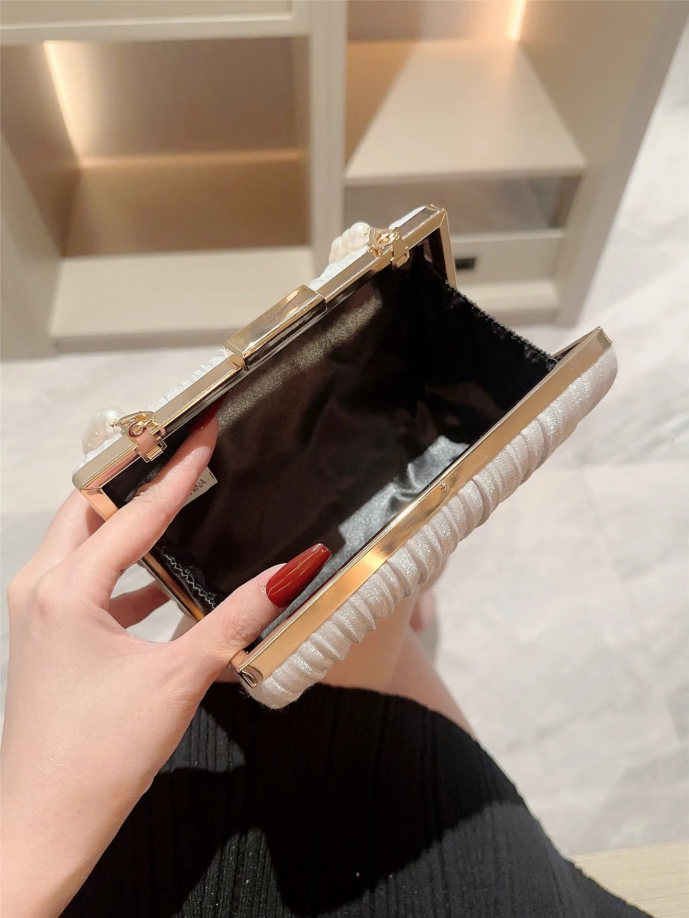 Pleated Design Satin Evening Clutch Bag