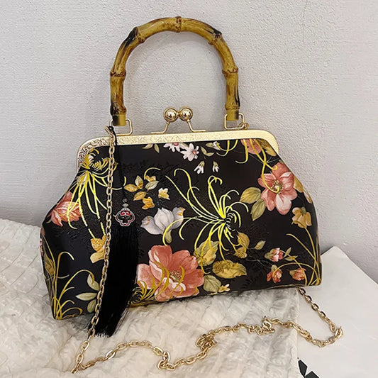 Luxury Floral Jacquard Evening Clutch Bag