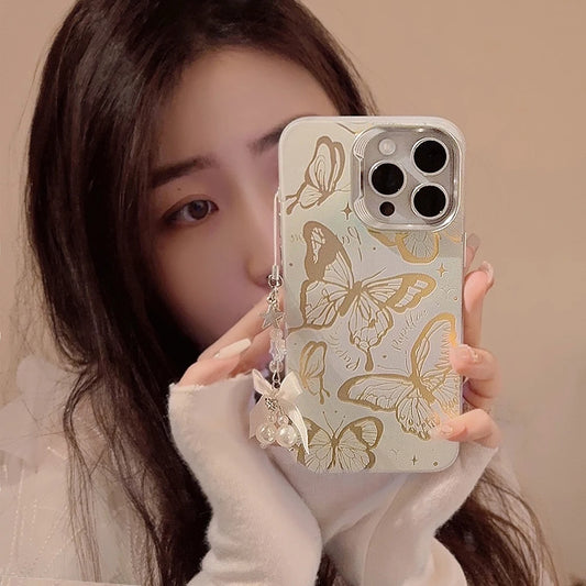 Deluxe Butterfly Glitter Phone Case for iPhone with Lanyard