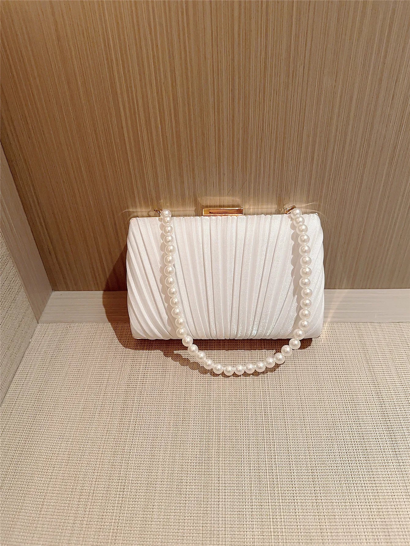 Pleated Design Satin Evening Clutch Bag