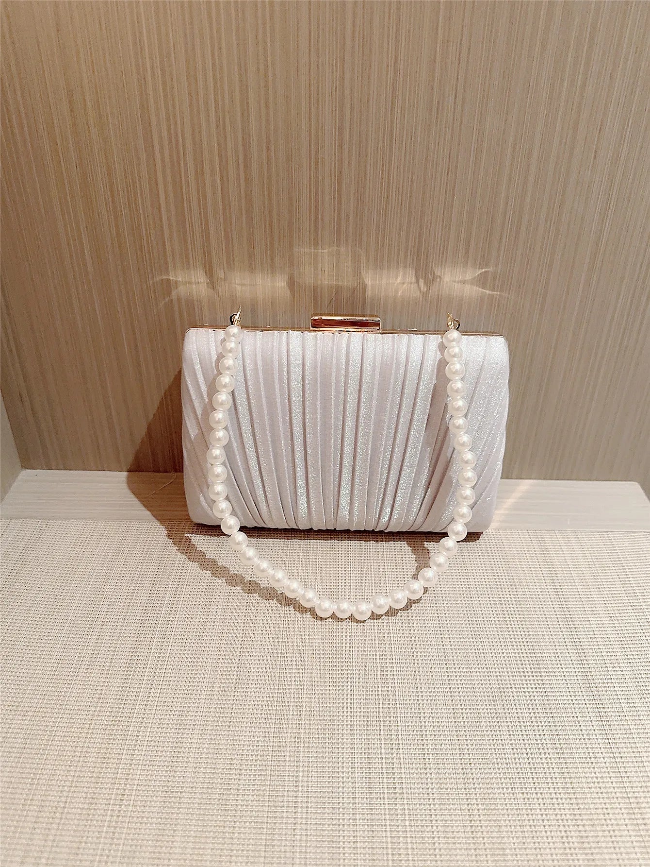 Pleated Design Satin Evening Clutch Bag
