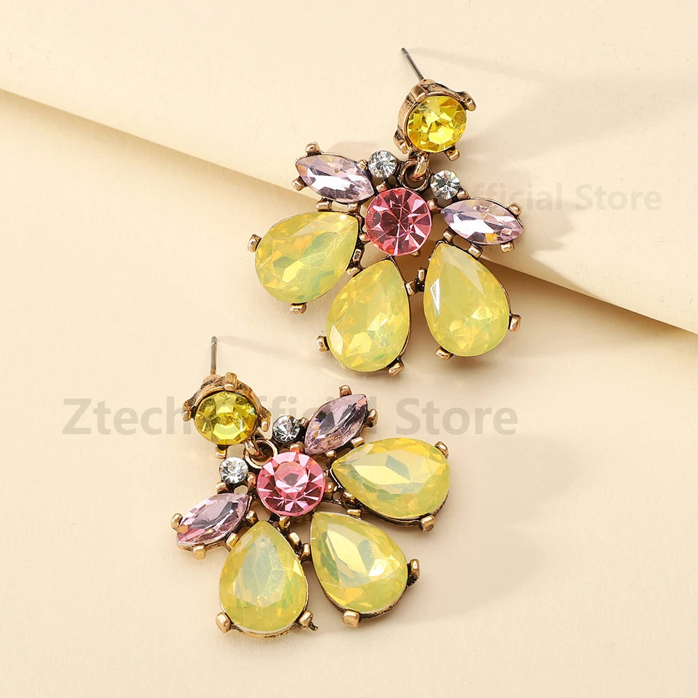 Geometric Flower Rhinestone Decor Drop Earrings