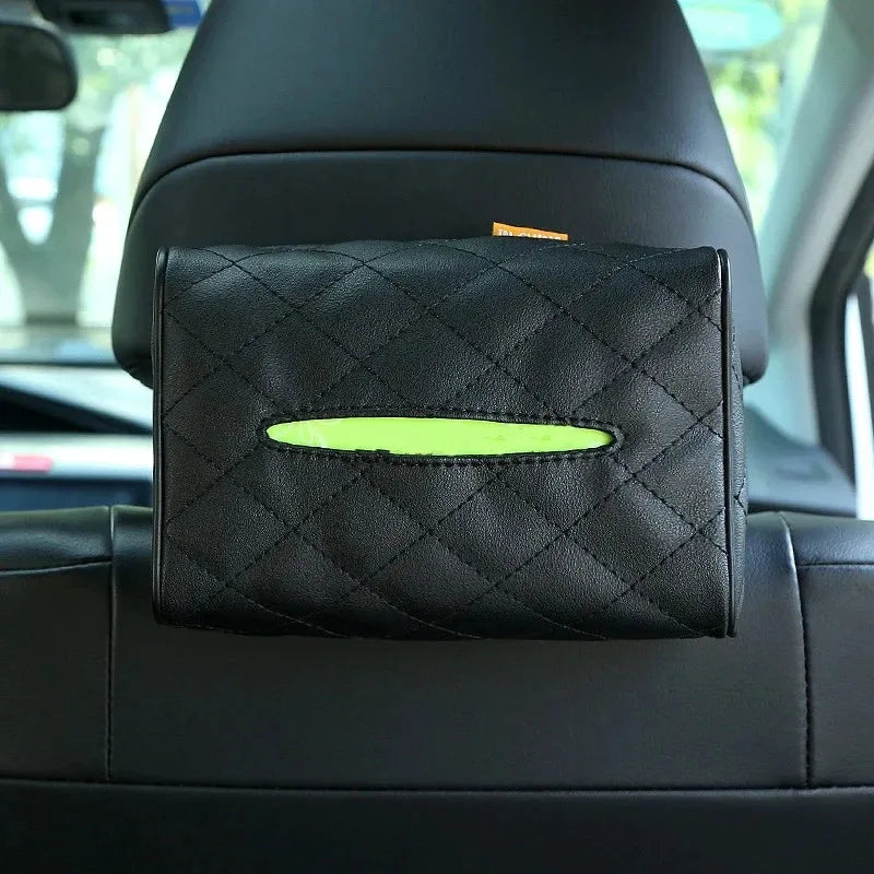 Solid Color Checkered Leather Car Wear-Resistant Tissue Box