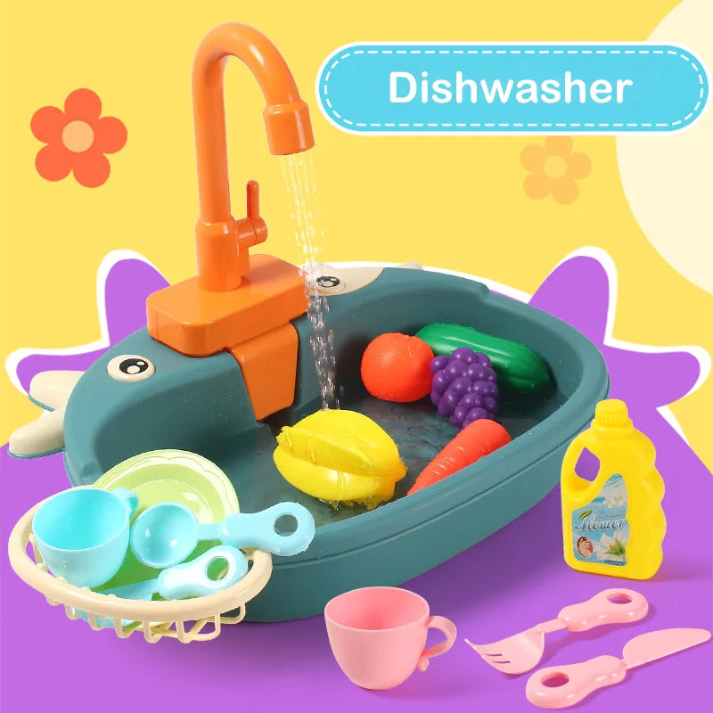 Kids Kitchen Sink Toys Simulation Electric Dishwasher