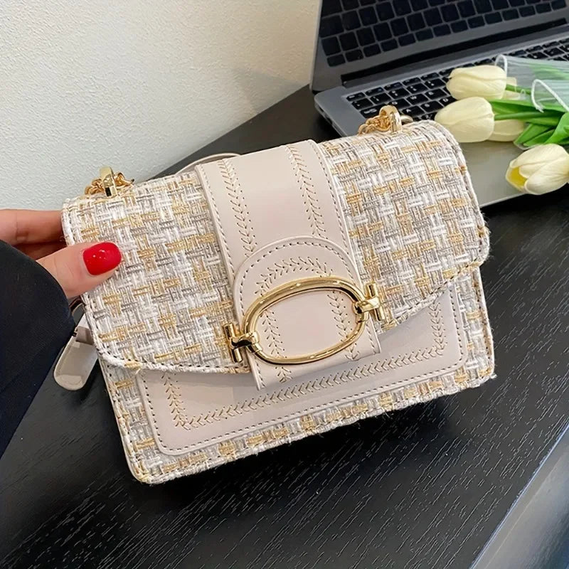 Chic Mini Plaid Tweed Crossbody Bag