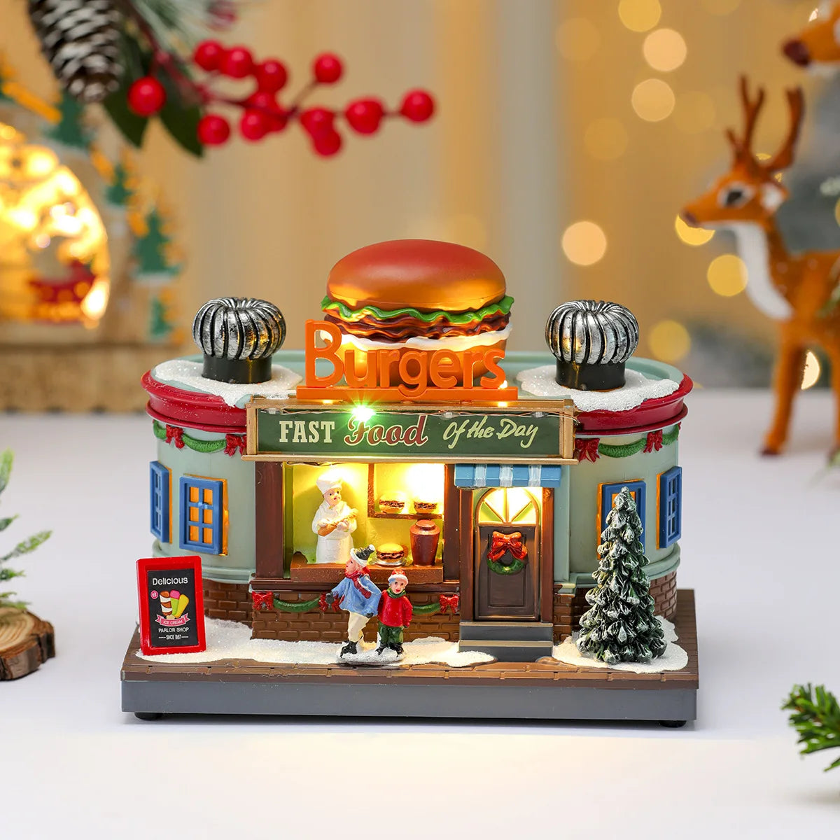 Rotating Light-Up Christmas Shop Music Box