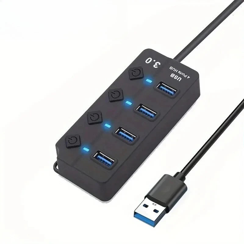4/7-Port USB 3.0 Hub with LED Switch Power Adapter