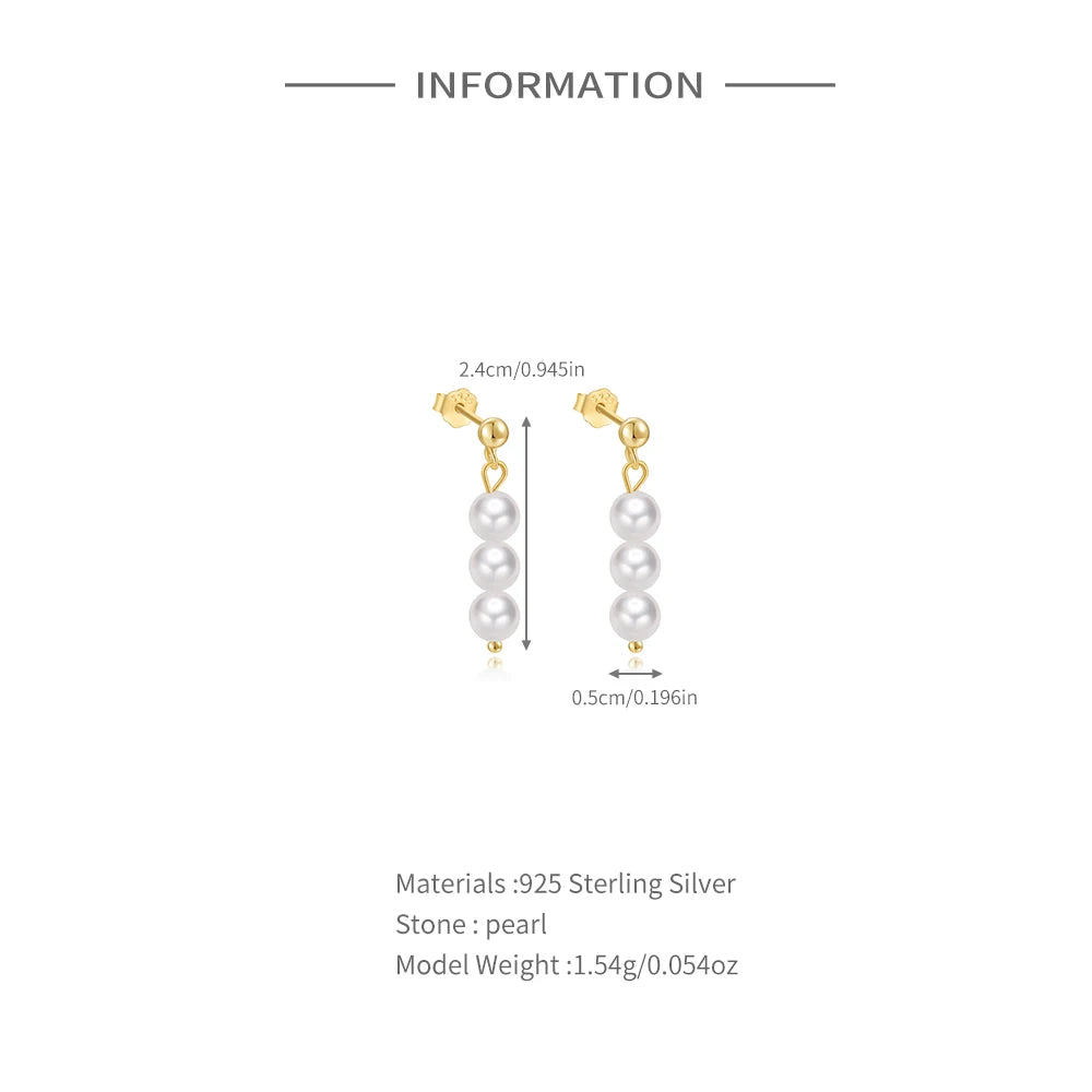 Aide 925 Sterling Silver Pearl Beading Drop Earrings