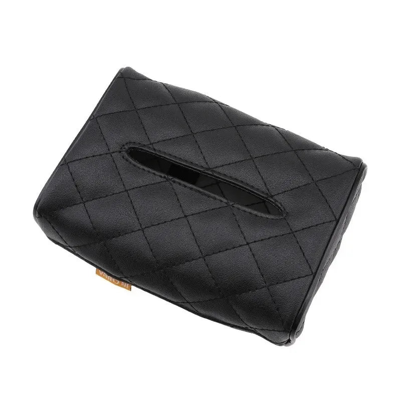 Solid Color Checkered Leather Car Wear-Resistant Tissue Box
