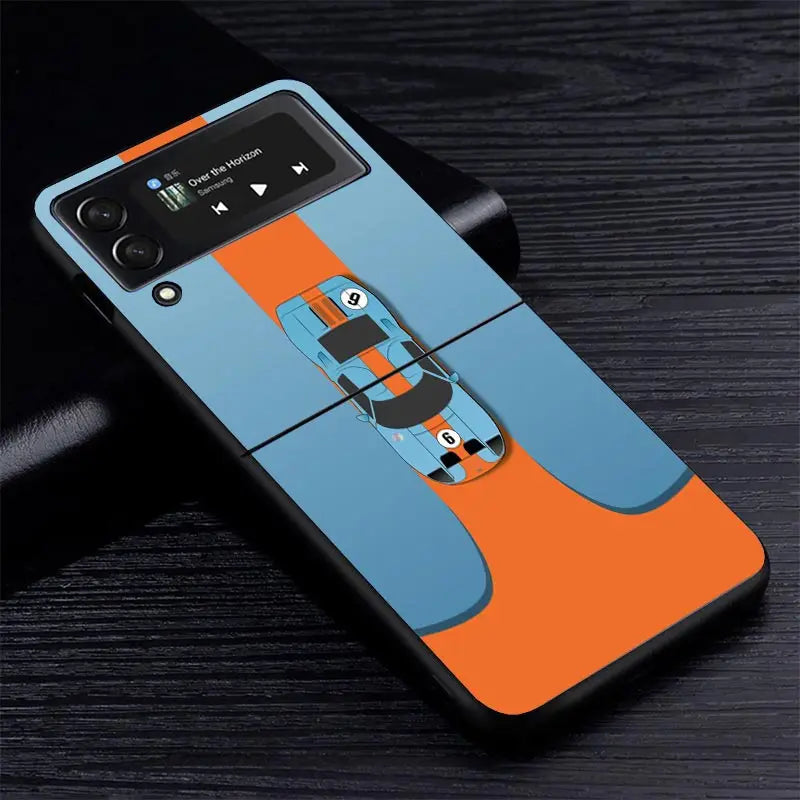 Car Blue Orange Stripe Z Flip Case