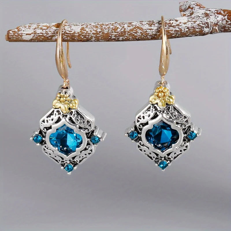 Elegant Blue Rhombus Gemstone Earrings