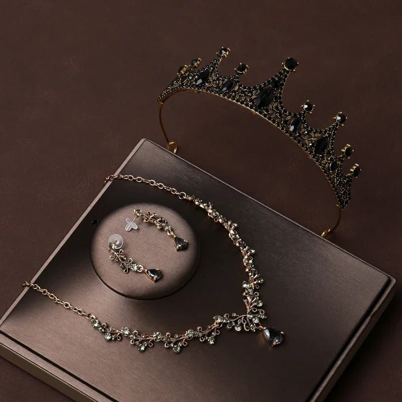 Bridal Crown Necklace Earrings Jewelry Set
