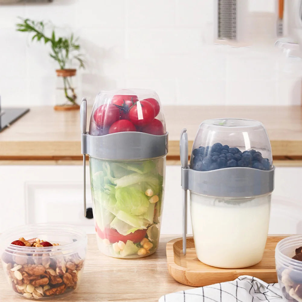 Portable Double-layer Lid with Spoon and Fork Lunch Cup